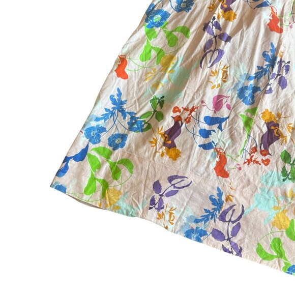 Tanya Taylor Light Pink Colorful Floral Print Dress Midi Short Sleeve Size 18 - Picture 8 of 12